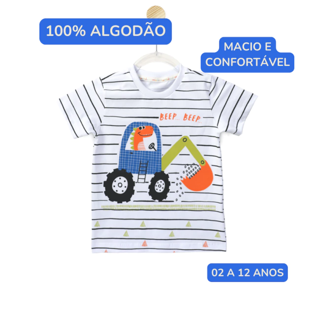 Holila | Camiseta Infantil Menino 100% Algodão | Dino Construção | Confortável, vista 1